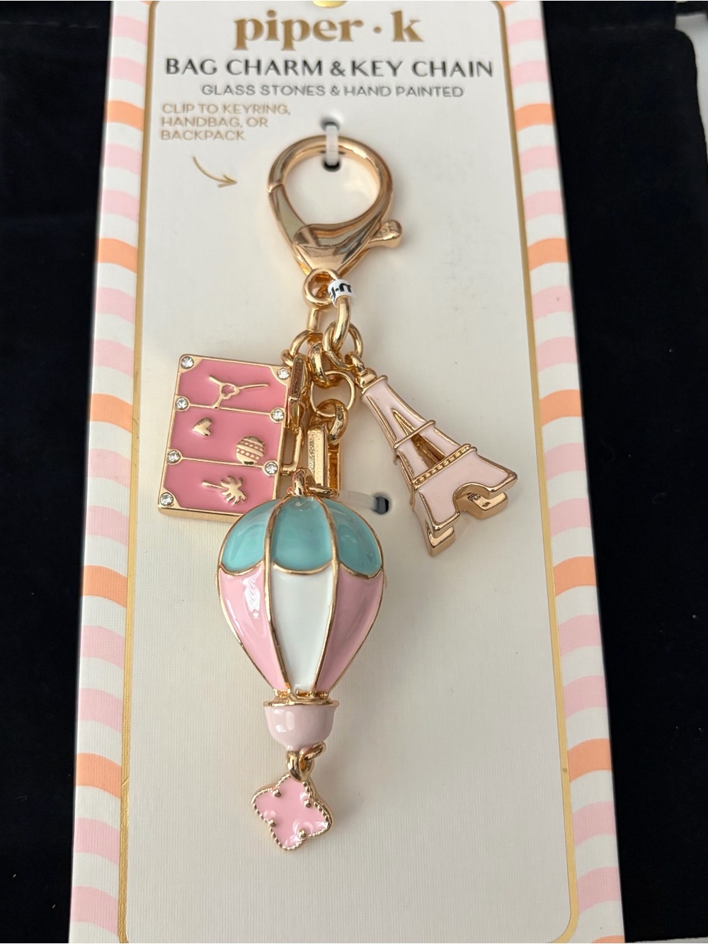 Piper K Pink & Teal Hot Air Balloon Bag Charm Key Chain